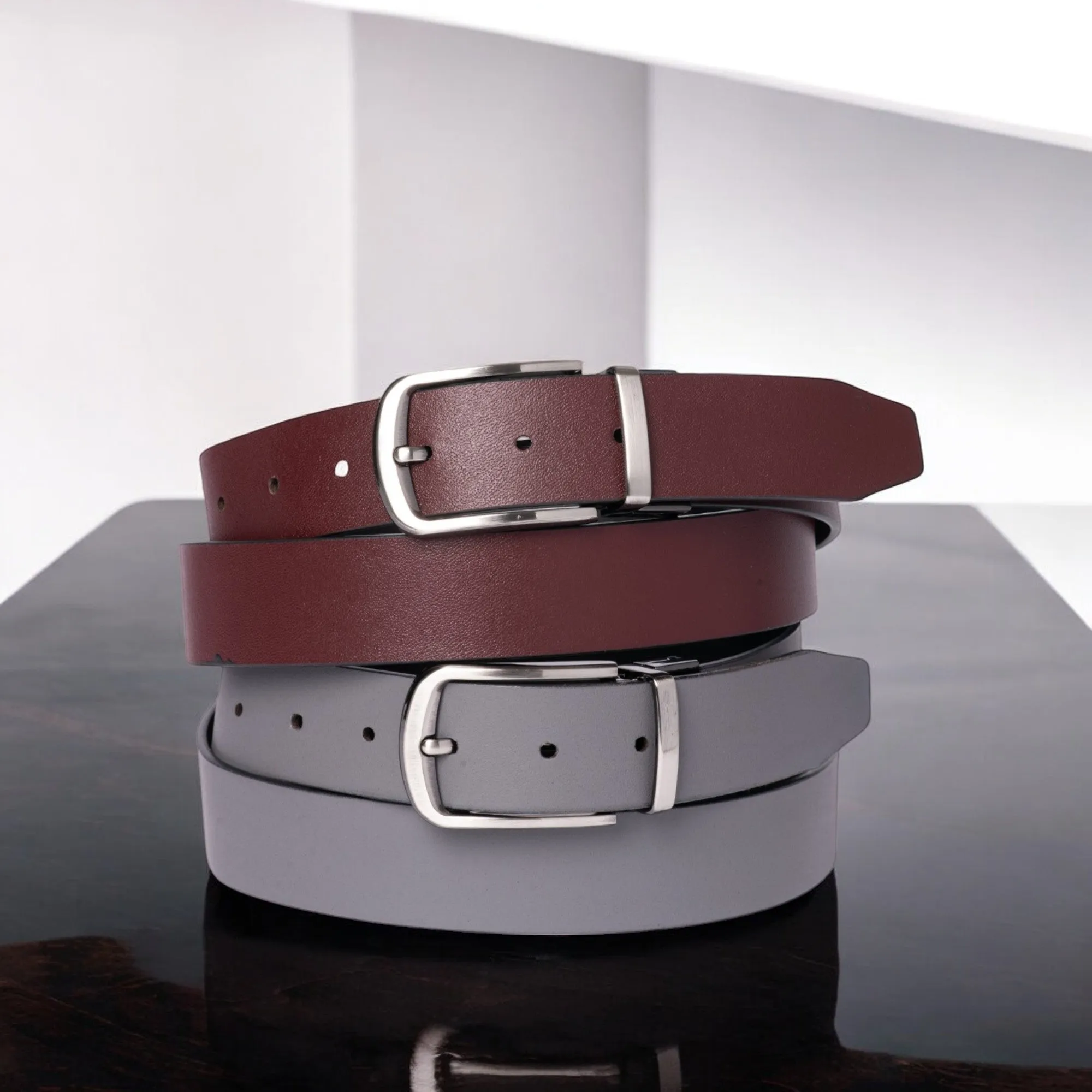 The Harvey Dent Belt - One Piece Reversible Black/Burgandy 100% Real Leather Belt
