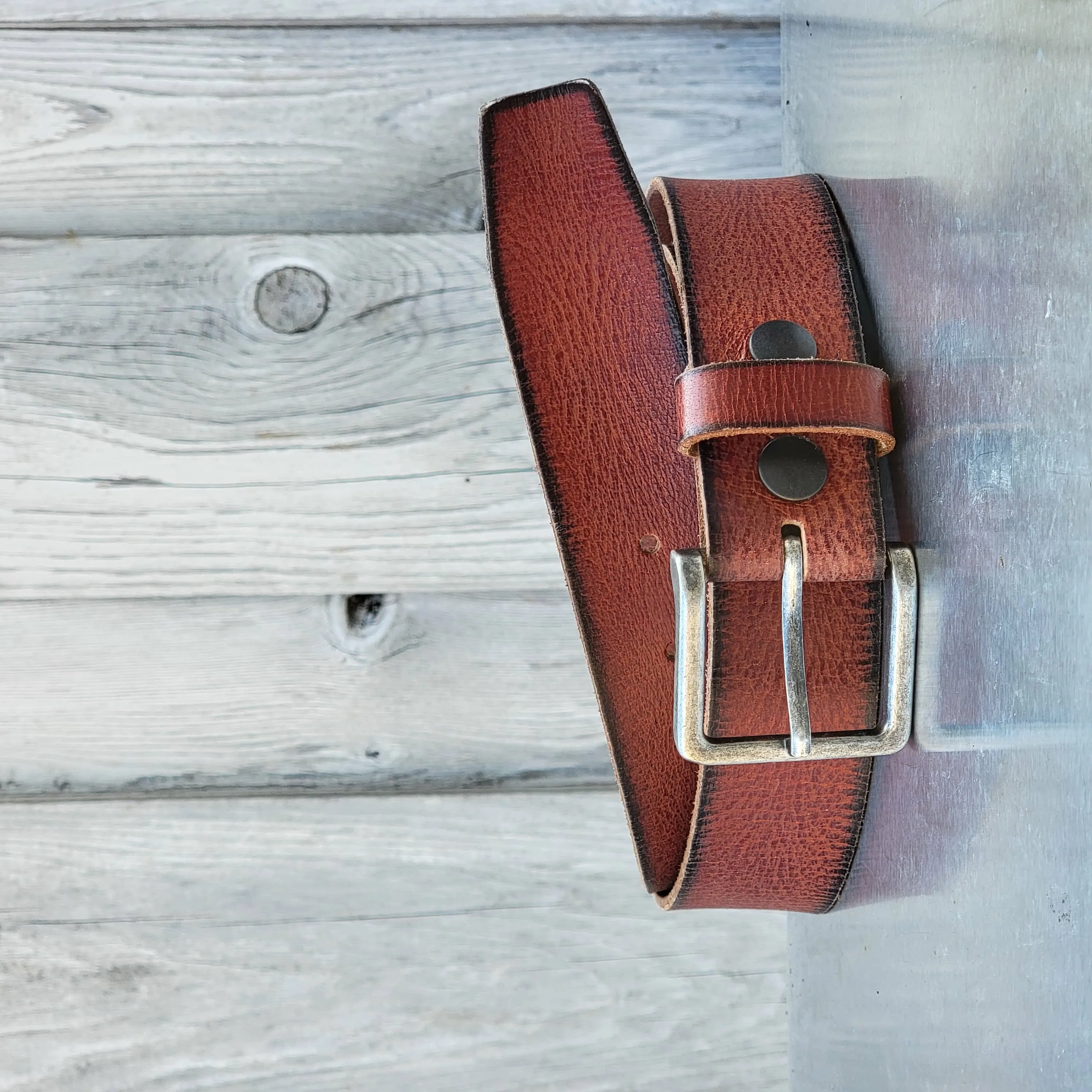 The Mountain Belt - Grey Women's Leather Belt with Charred Edges