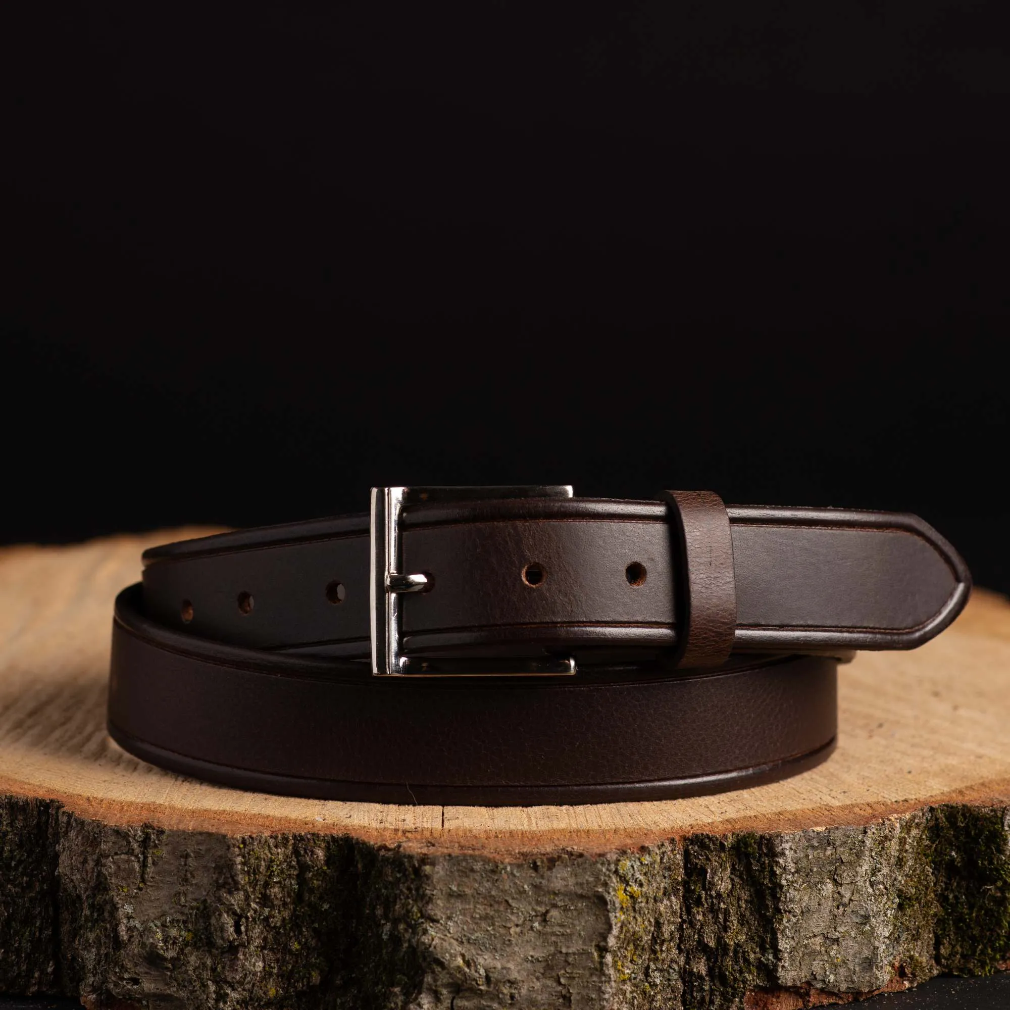 The Obelisk Belt - Black Edge Pipe Full-Grain Leather Belt