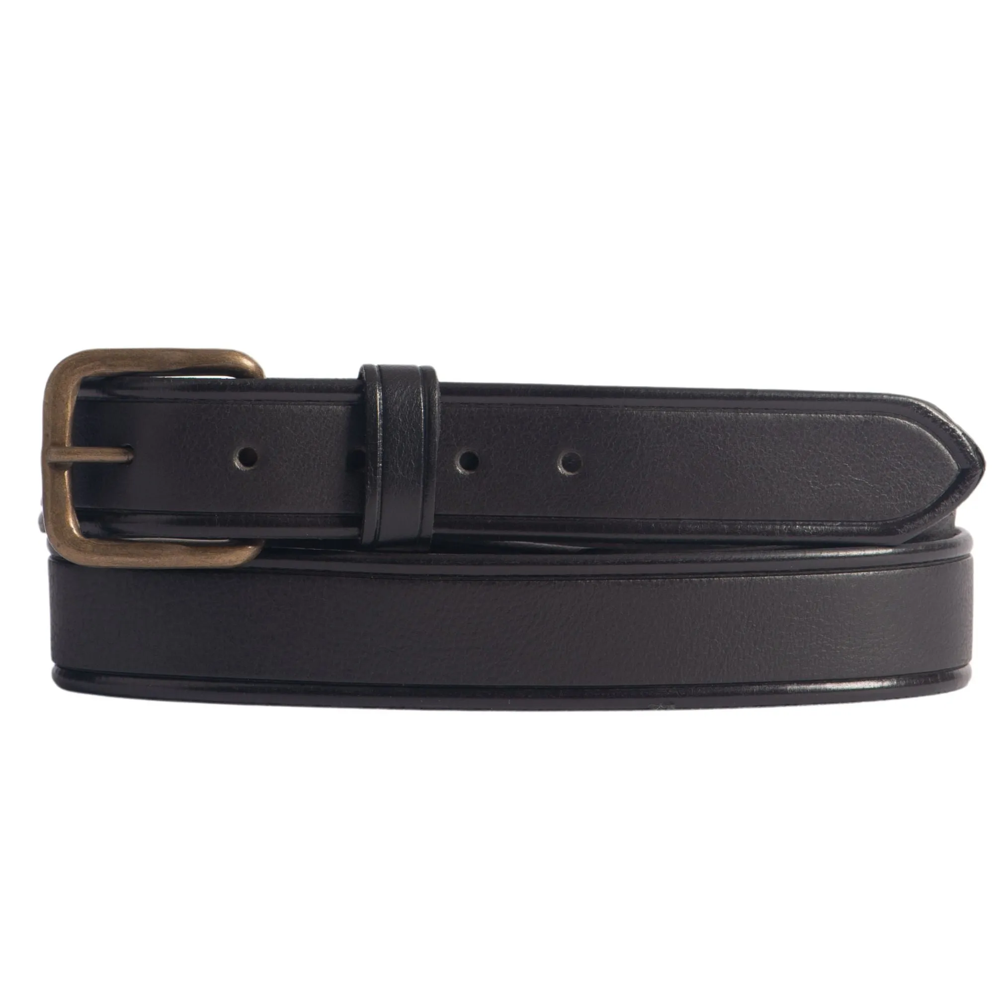 Velora- Black Edge Pipe Formal Leather Belt with Gold Buckle - Made in Canada