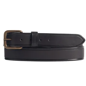 Velora- Black Edge Pipe Formal Leather Belt with Gold Buckle - Made in Canada